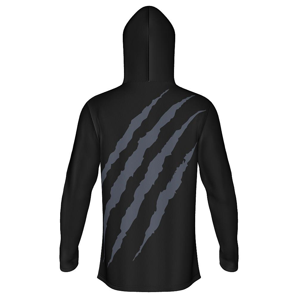 Black hoodie with grey claw-mark design on a white background