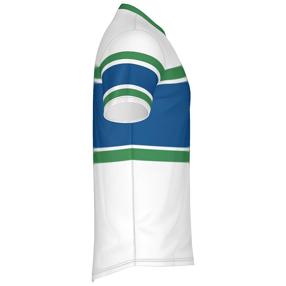 White, blue and green shirt on a white background