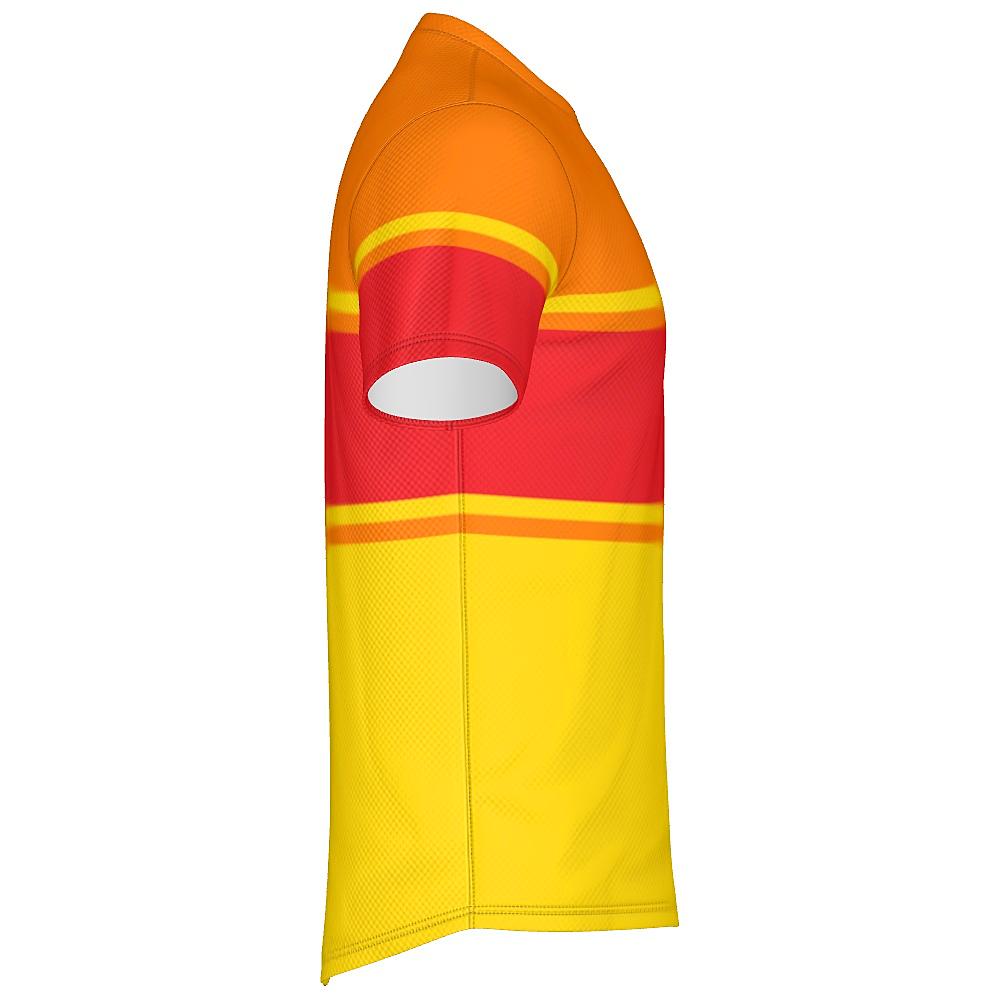 Red, orange and yellow shirt on a white background
