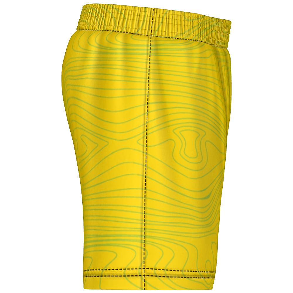 Yellow shorts with topographic design on a white background