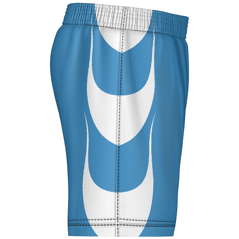 Blue shorts with white accents on a white background