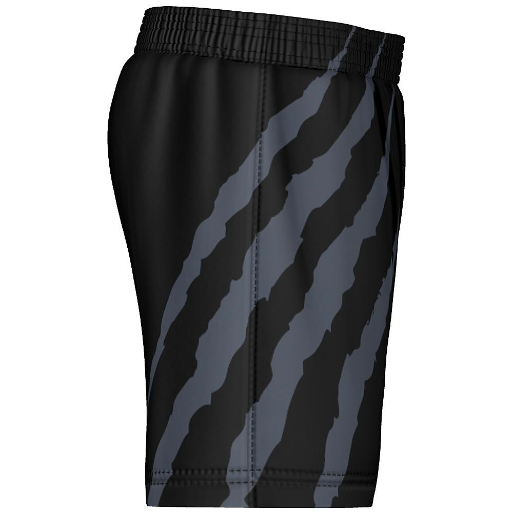 Black shorts with grey claw-mark design on a white background