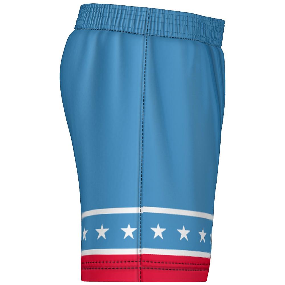 Blue shorts with white stars and red stripes on a white background