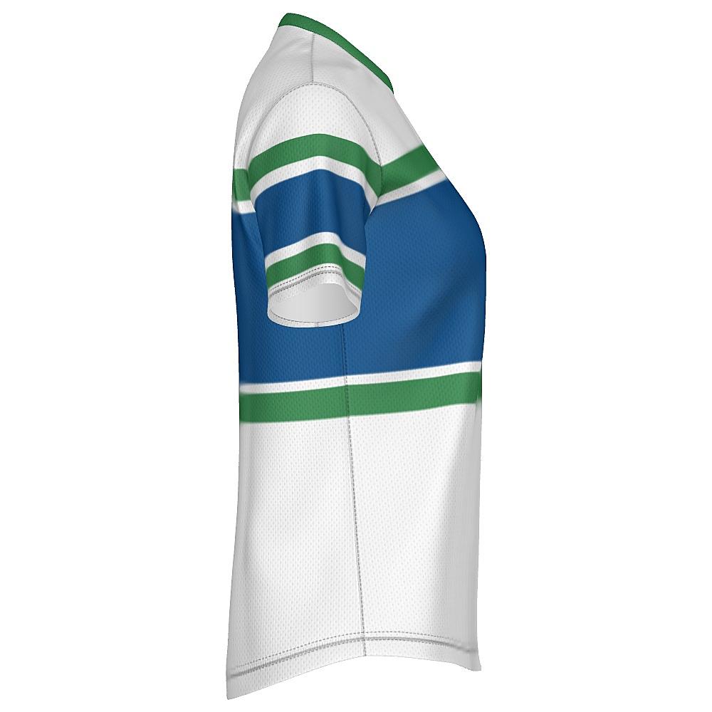 White, blue and green shirt on a white background