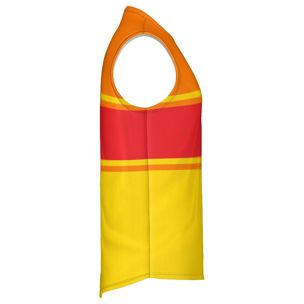 Red, orange and yellow sleeveless shirt on a white background