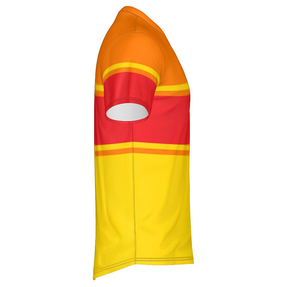 Red, orange and yellow shirt on a white background