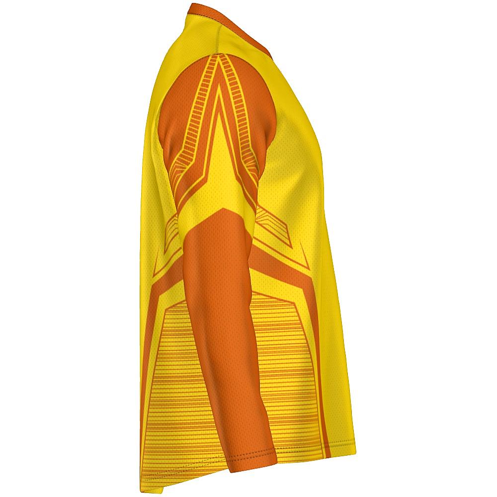 Yellow long-sleeve shirt with orange accents on a white background