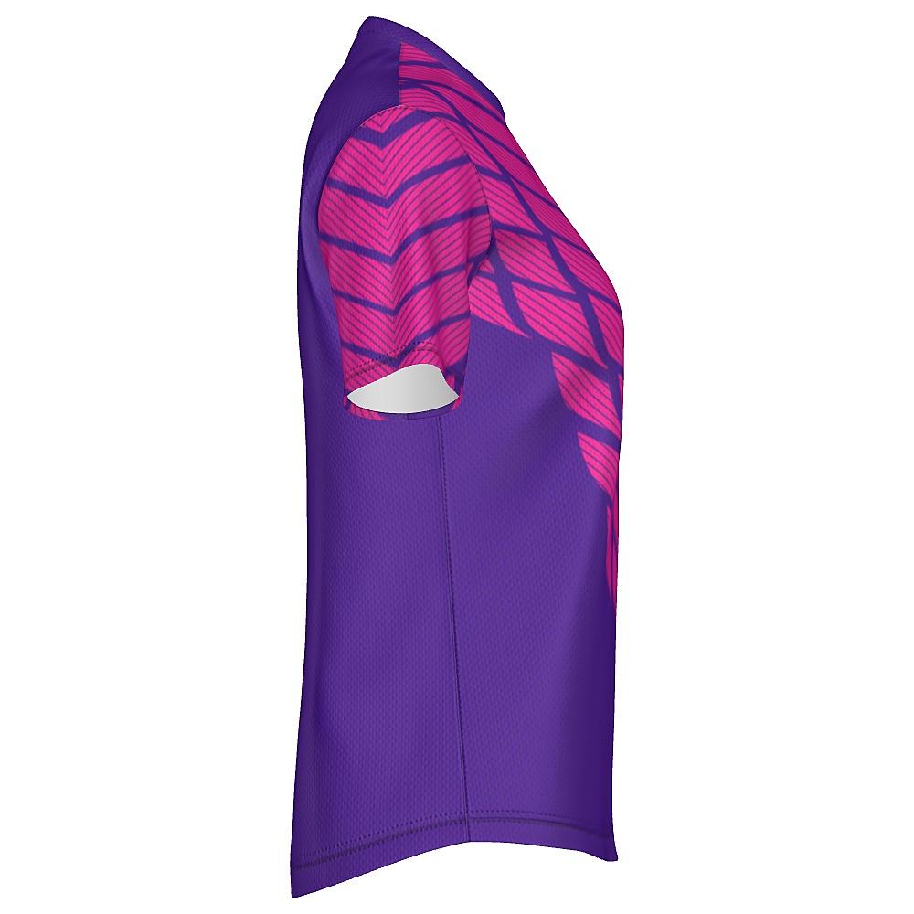 Pink and purple shirt with striped design on a white background