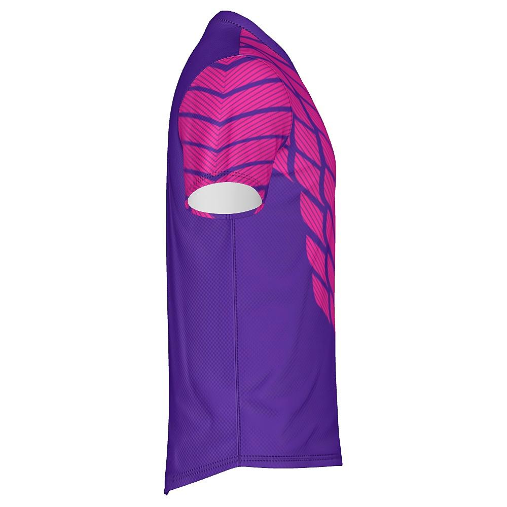 Pink and purple shirt with striped design on a white background