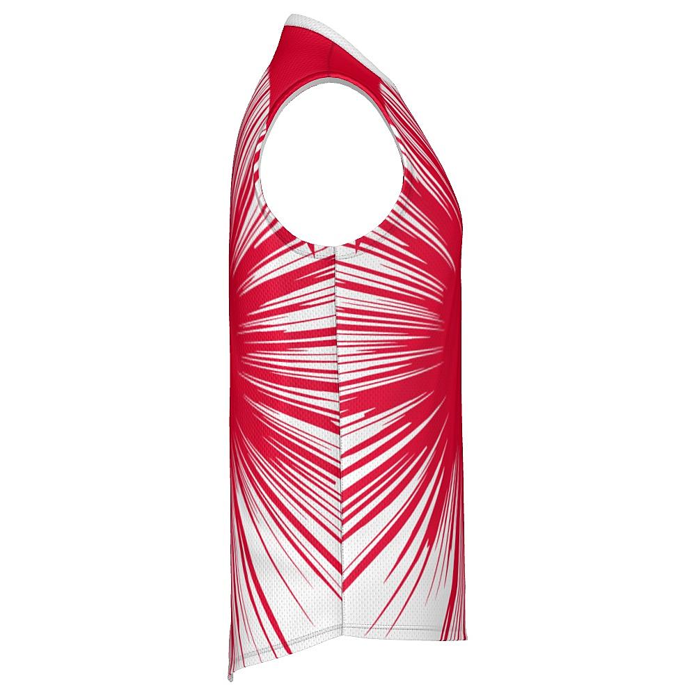 Red sleeveless shirt with starburst design on a white background