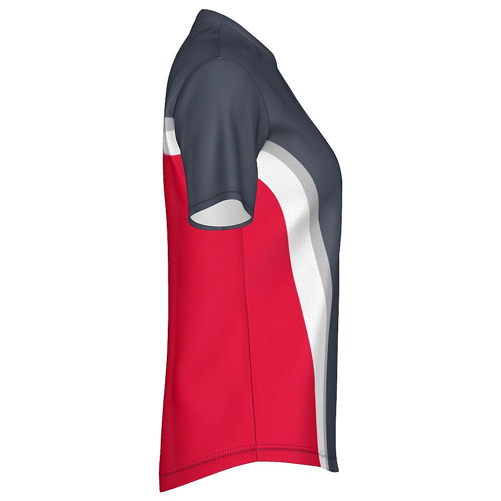 Grey shirt with white and red accents on a white background