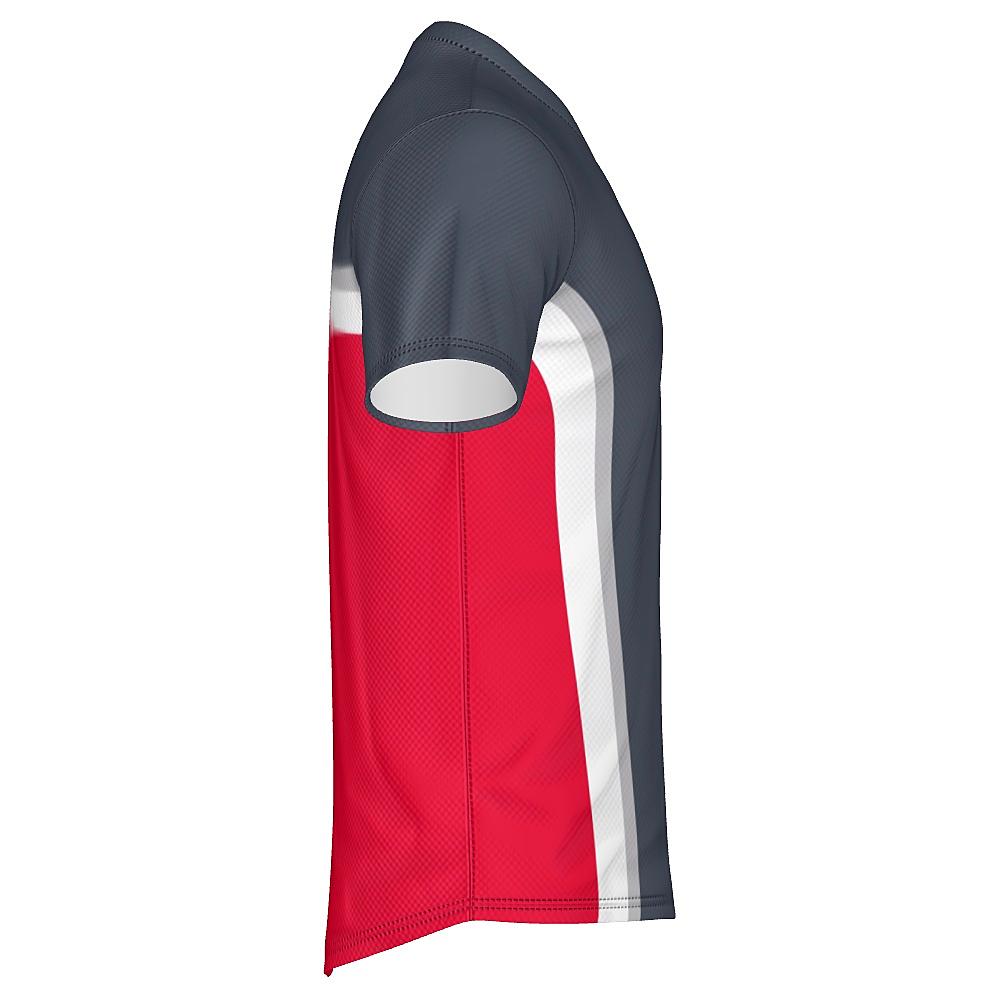 Grey shirt with white and red accents on a white background