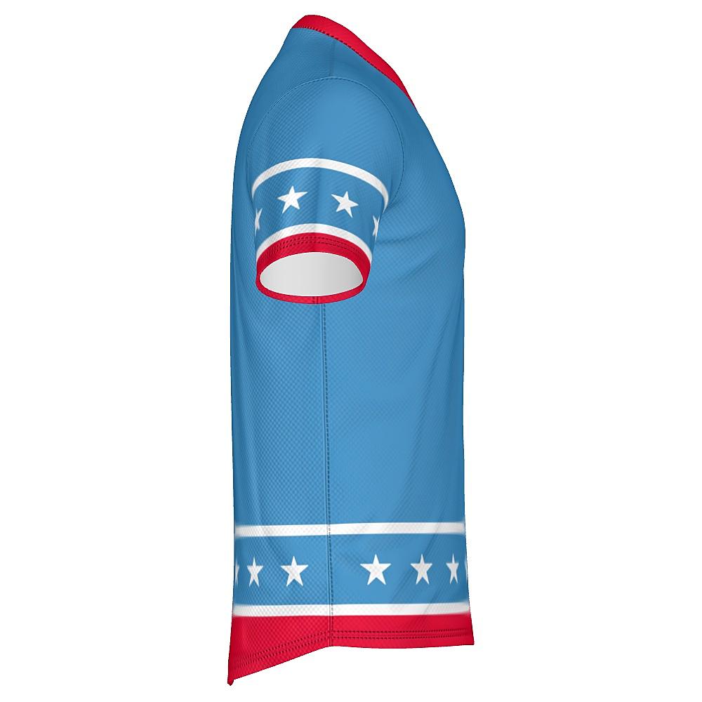 Blue shirt with white stars and red stripes on a white background