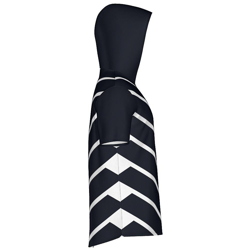 Black short-sleeve hoodie with white chevrons on a white background