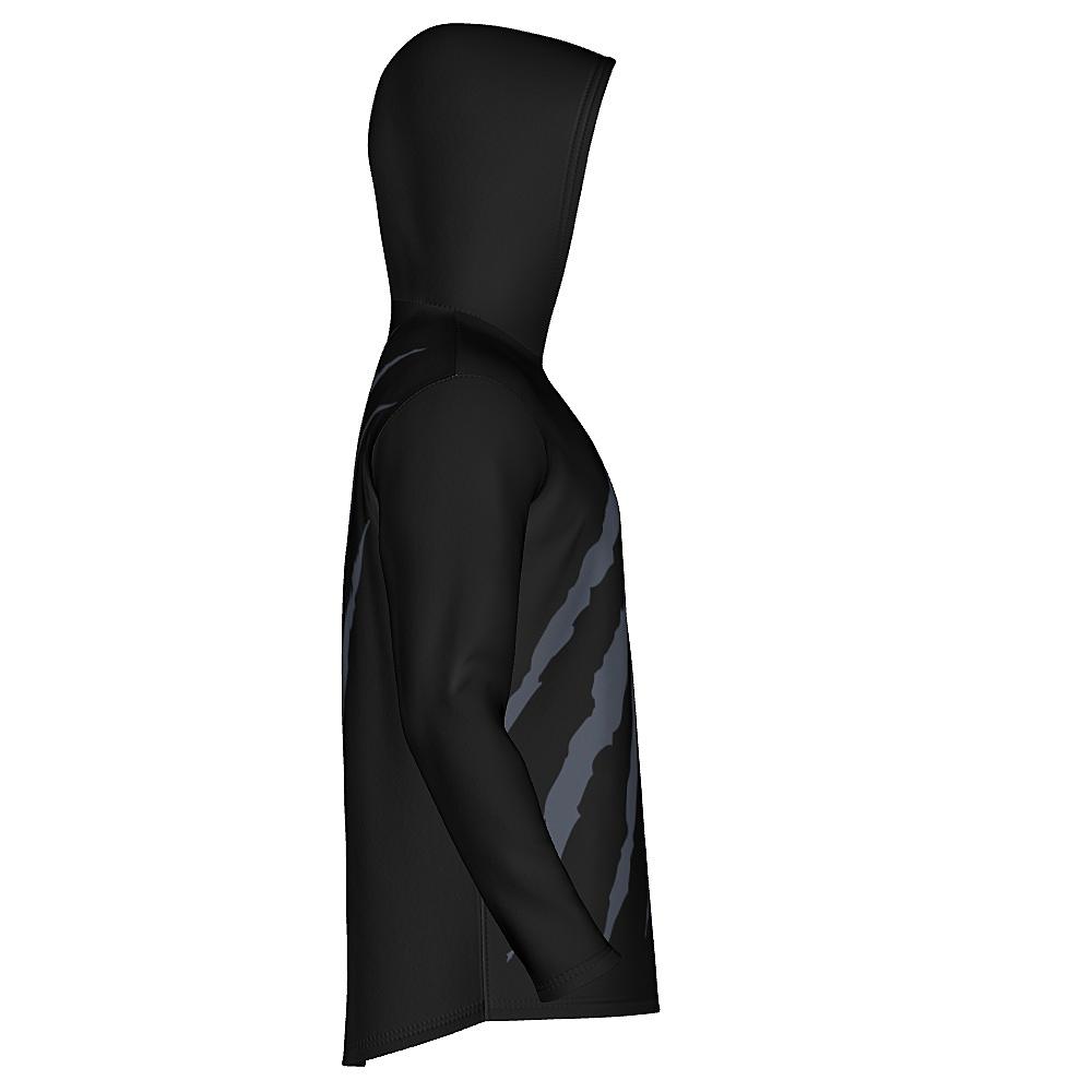 Black hoodie with grey claw-mark design on a white background