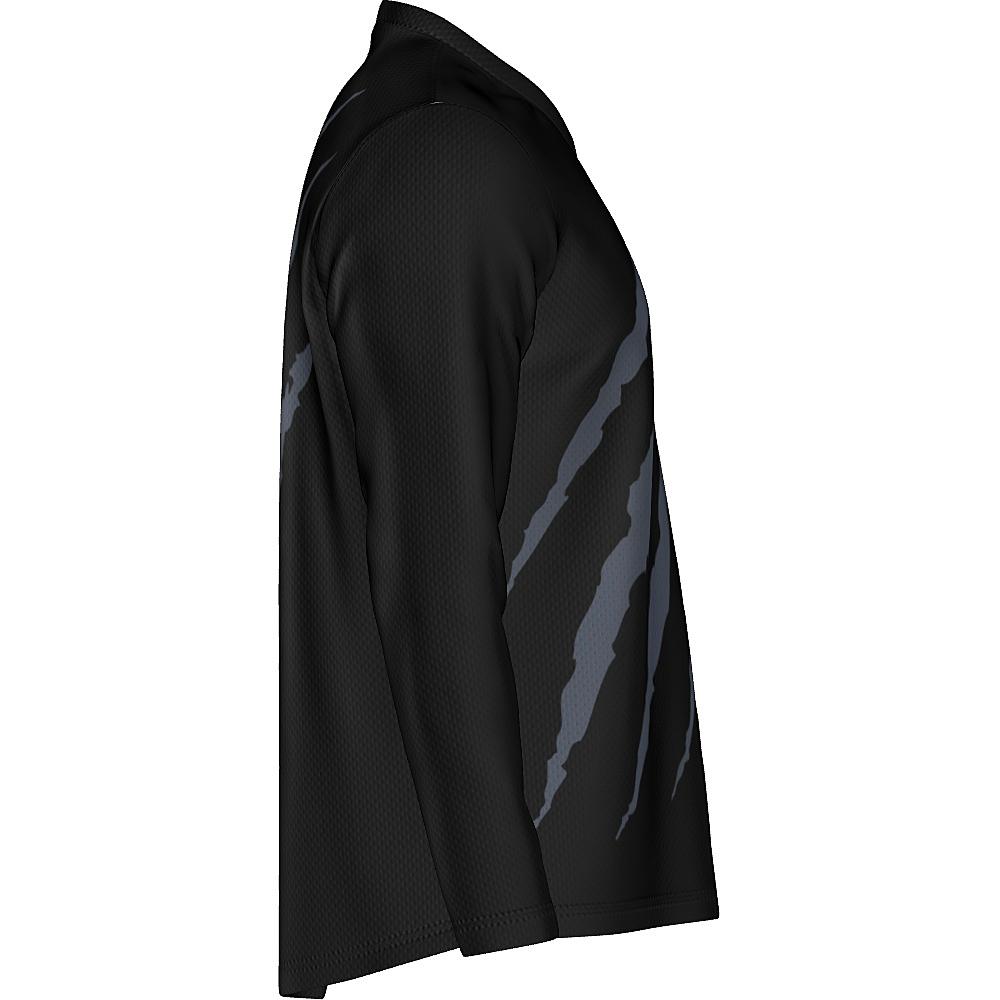 Black long-sleeve shirt with grey claw-mark design on a white background