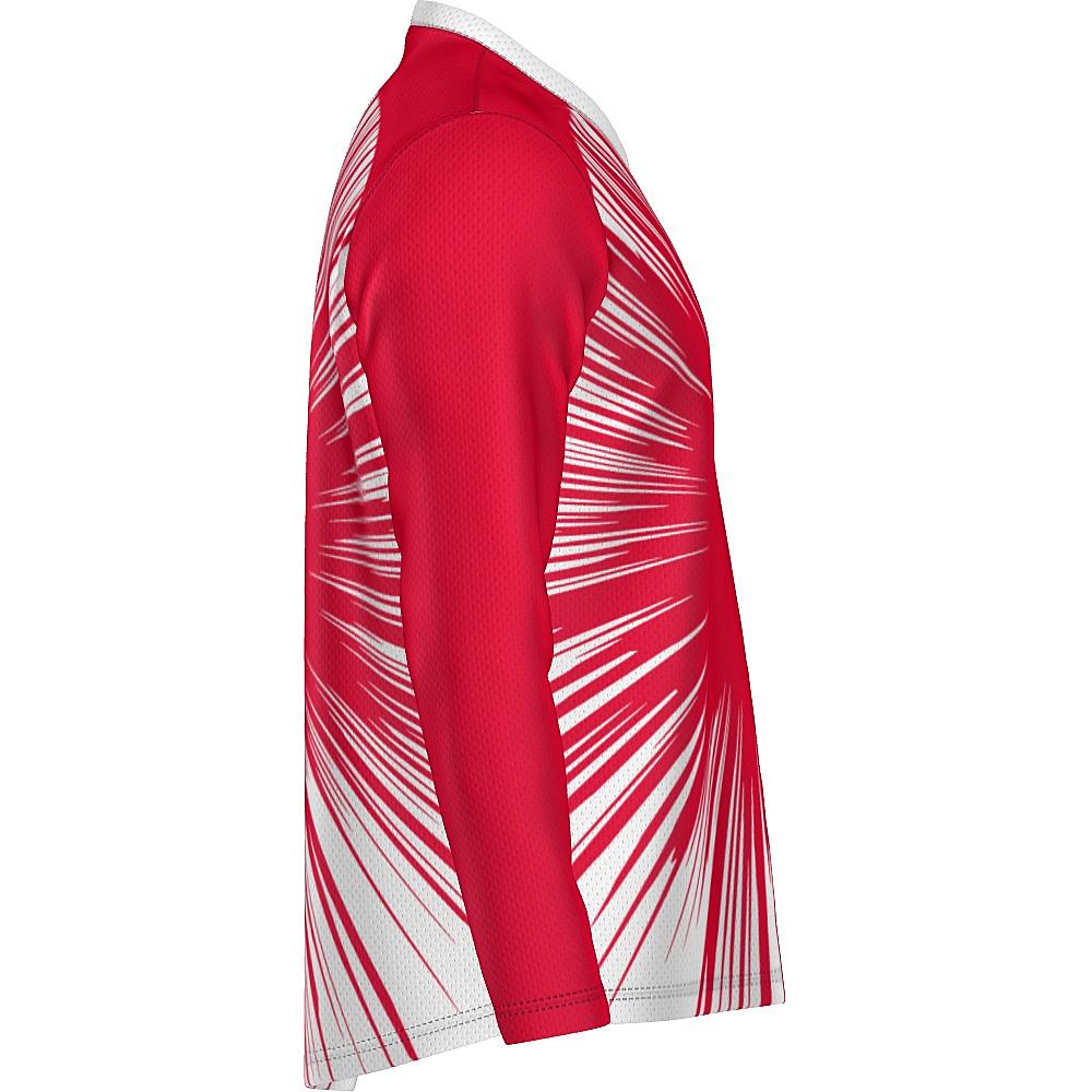 Red long-sleeve shirt with starburst design on a white background