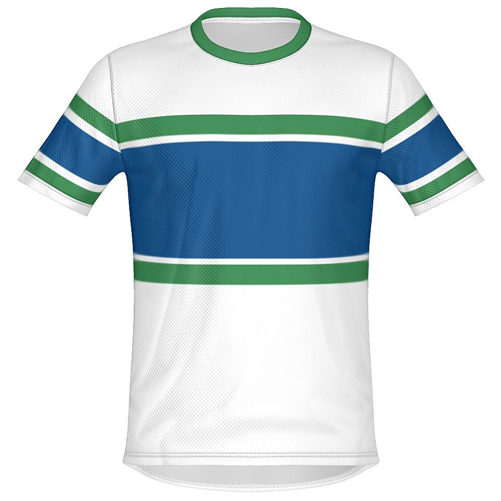 White, blue and green shirt on a white background
