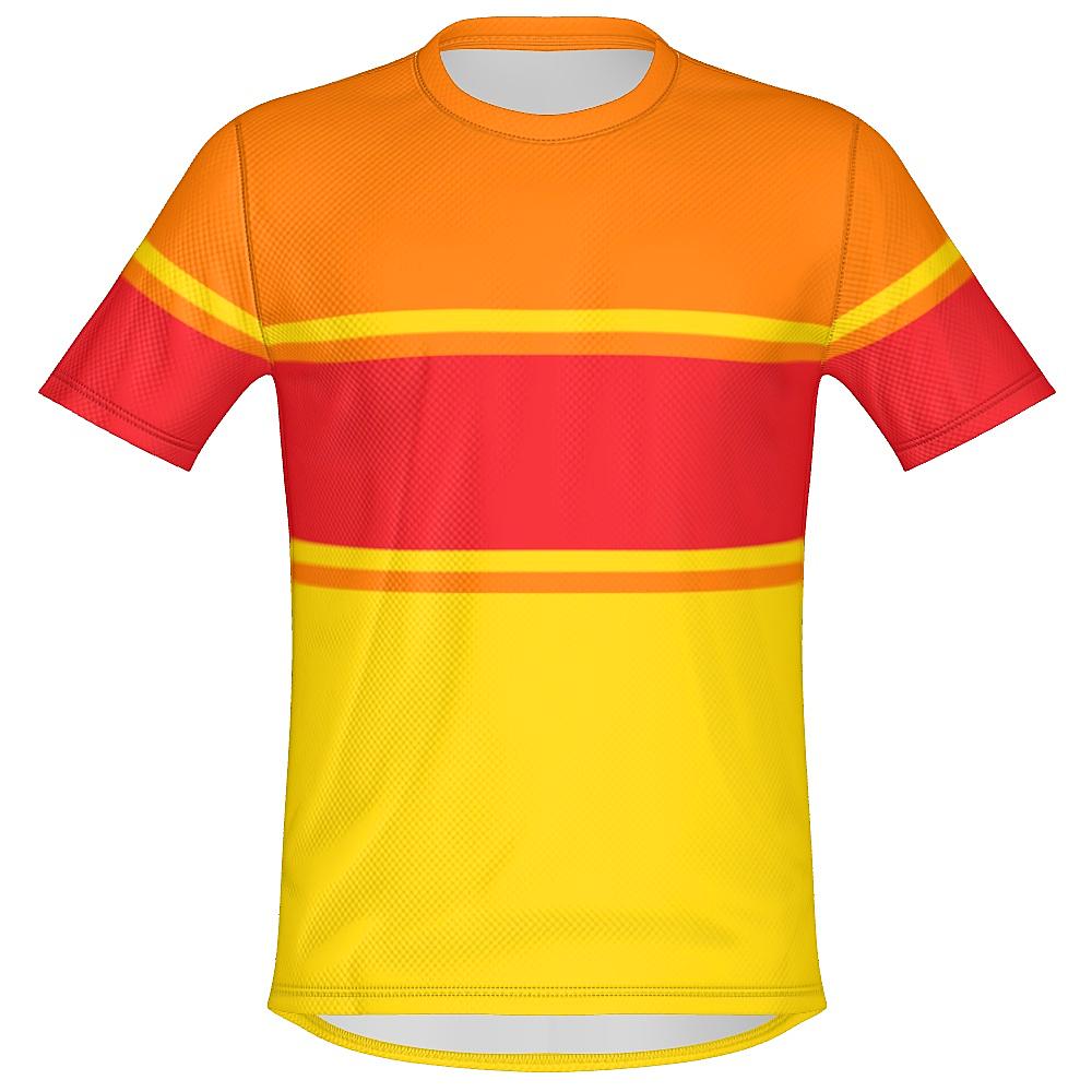 Red, orange and yellow shirt on a white background