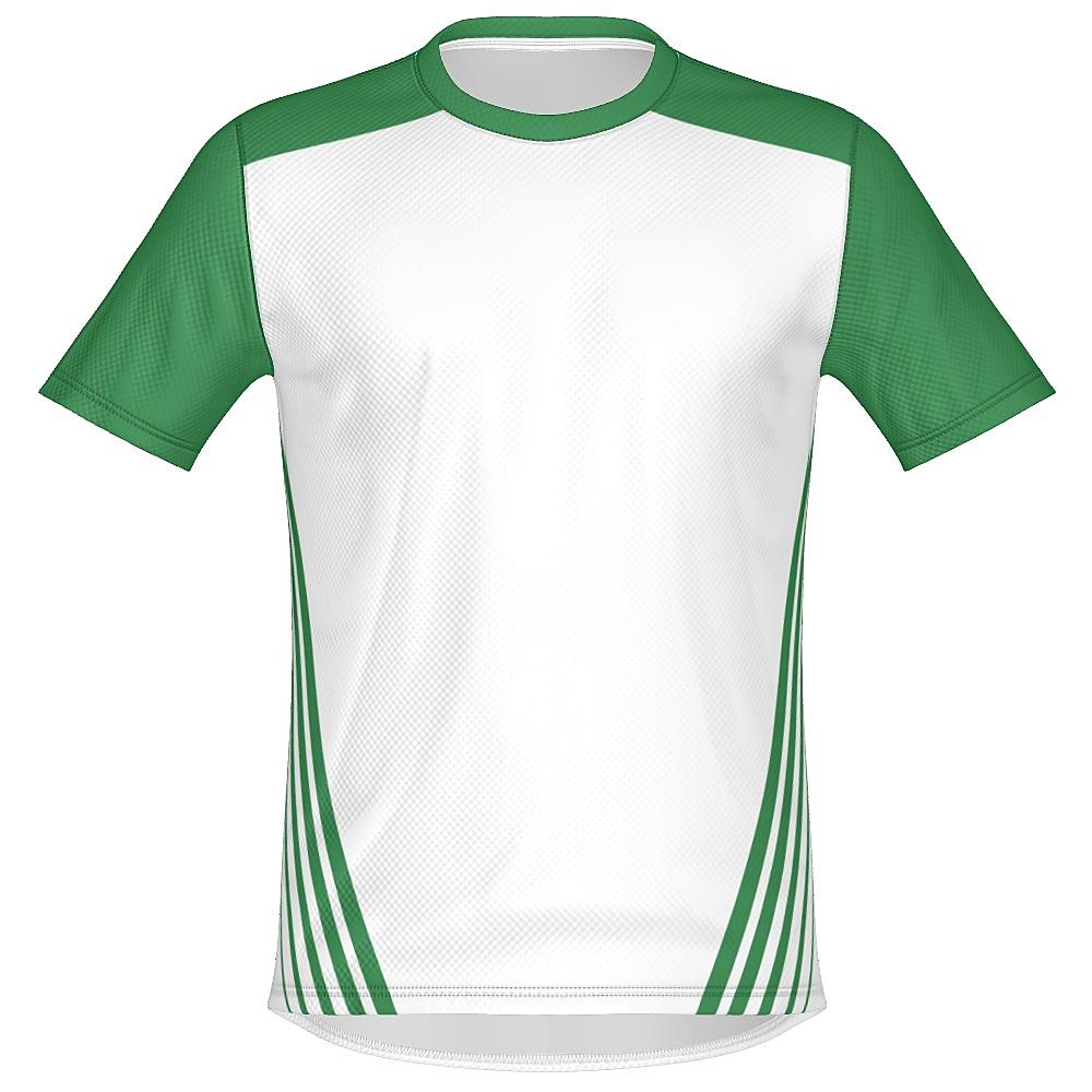 White shirt with green accents on a white background