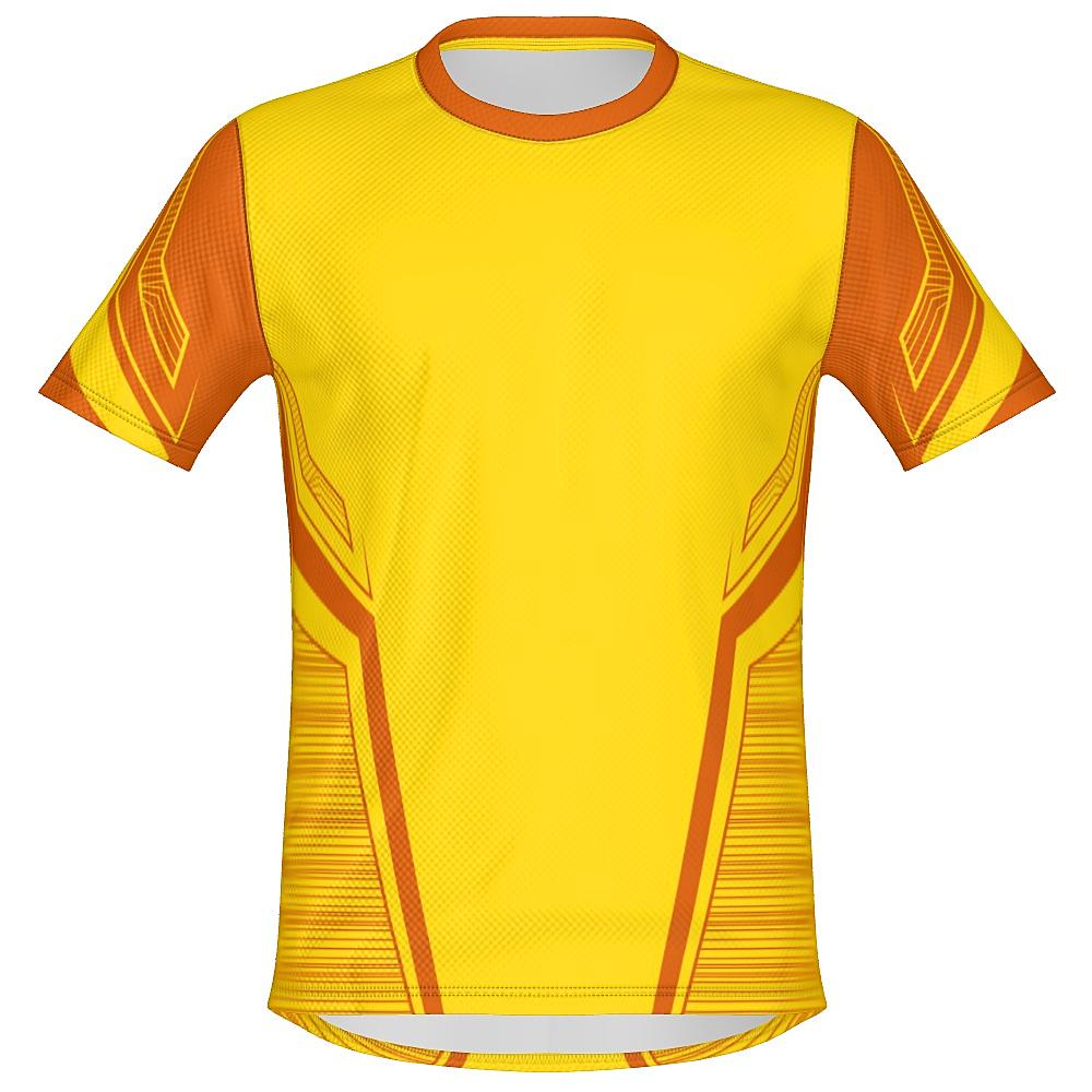 Yellow shirt with orange accents on a white background