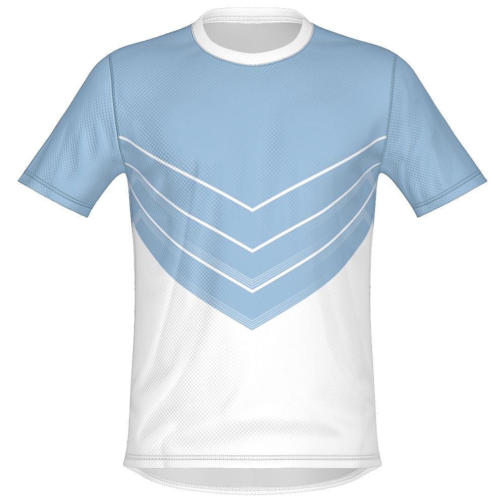 Blue and white shirt with chevron design on a white background