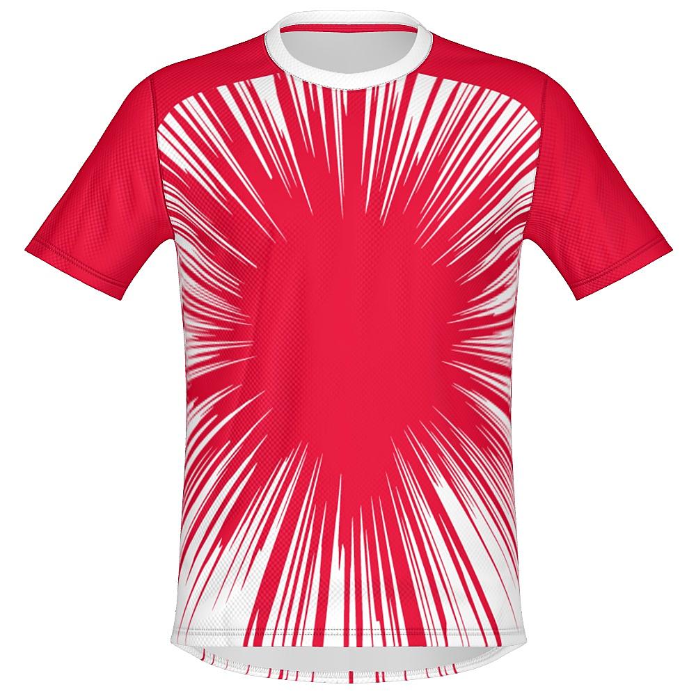 Red shirt with starburst design on a white background