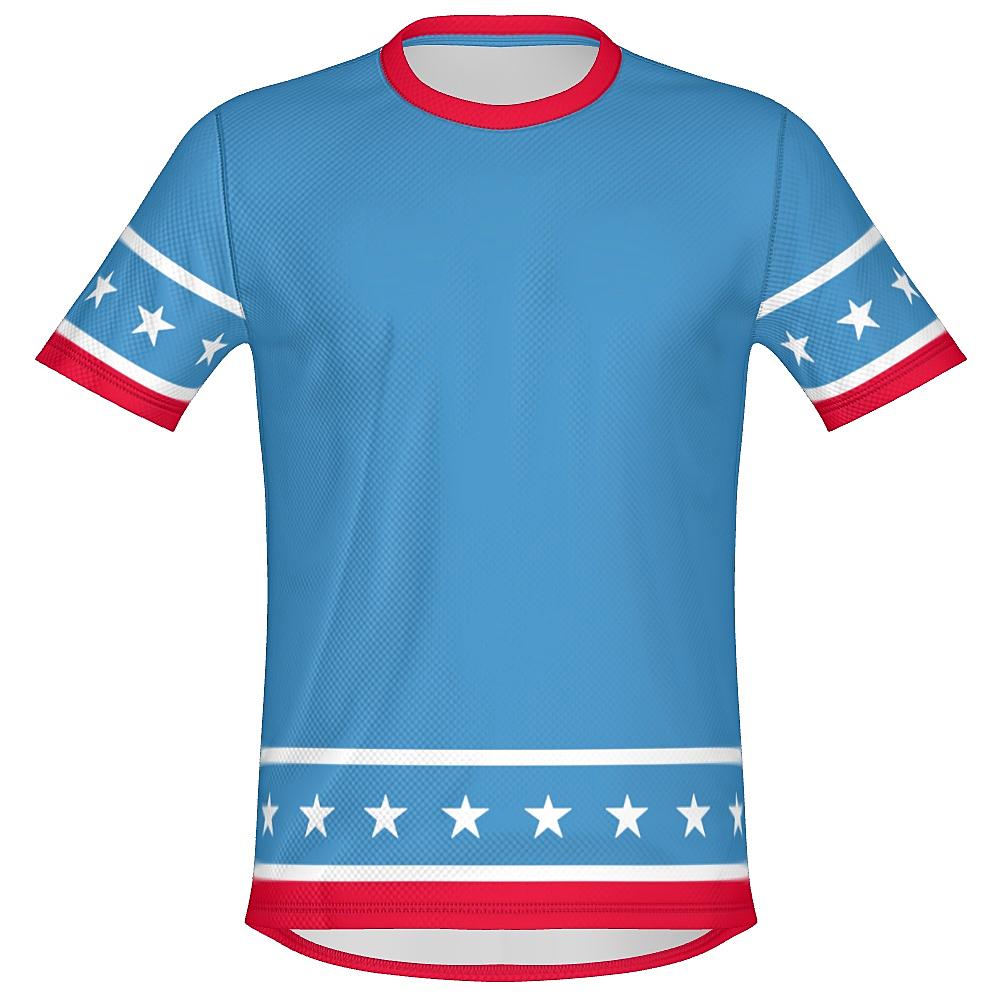 Blue shirt with white stars and red stripes on a white background