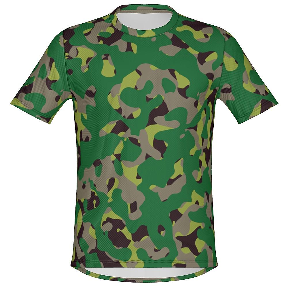 Shirt with green camouflage design on a white background