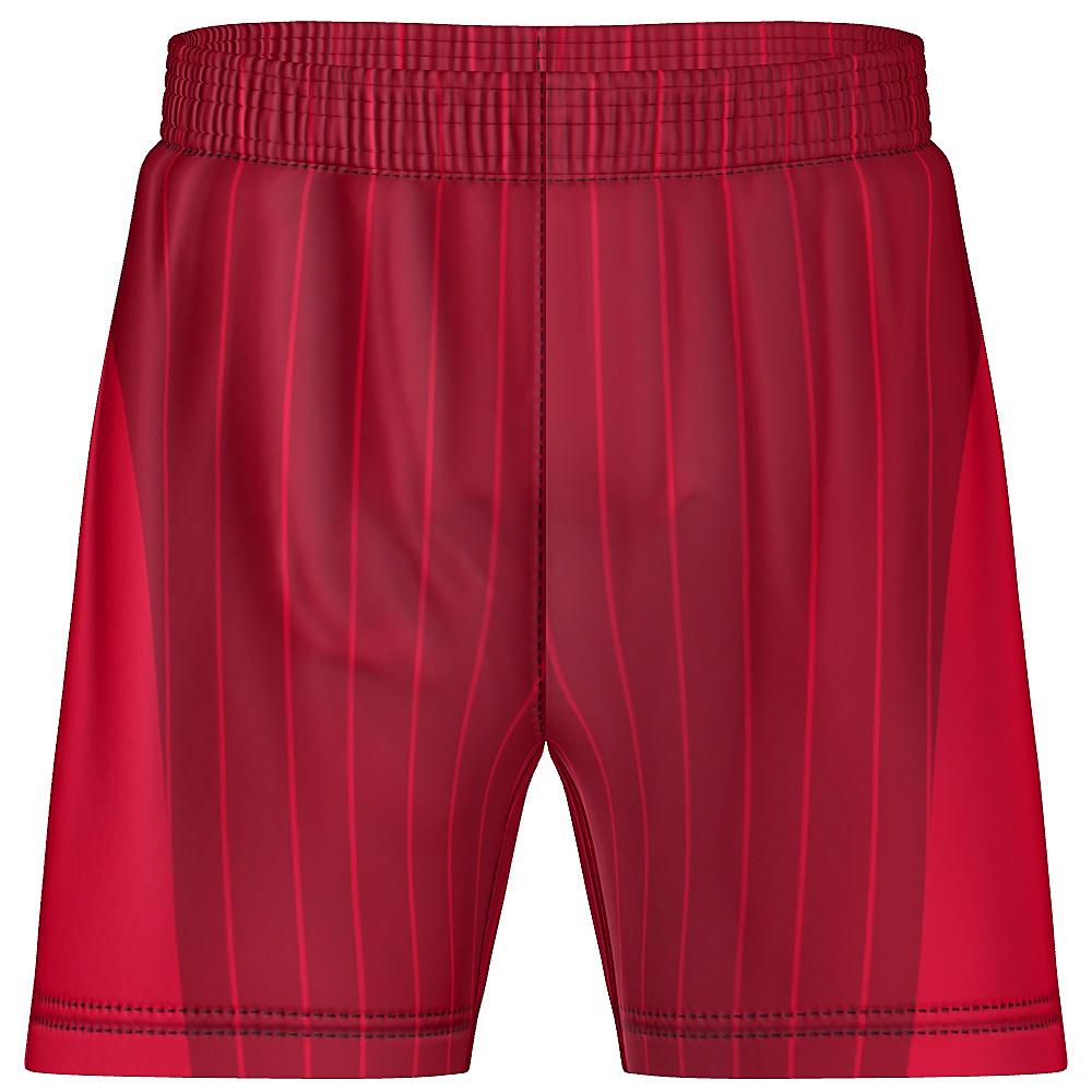 Red shorts with pinstripe design on a white background