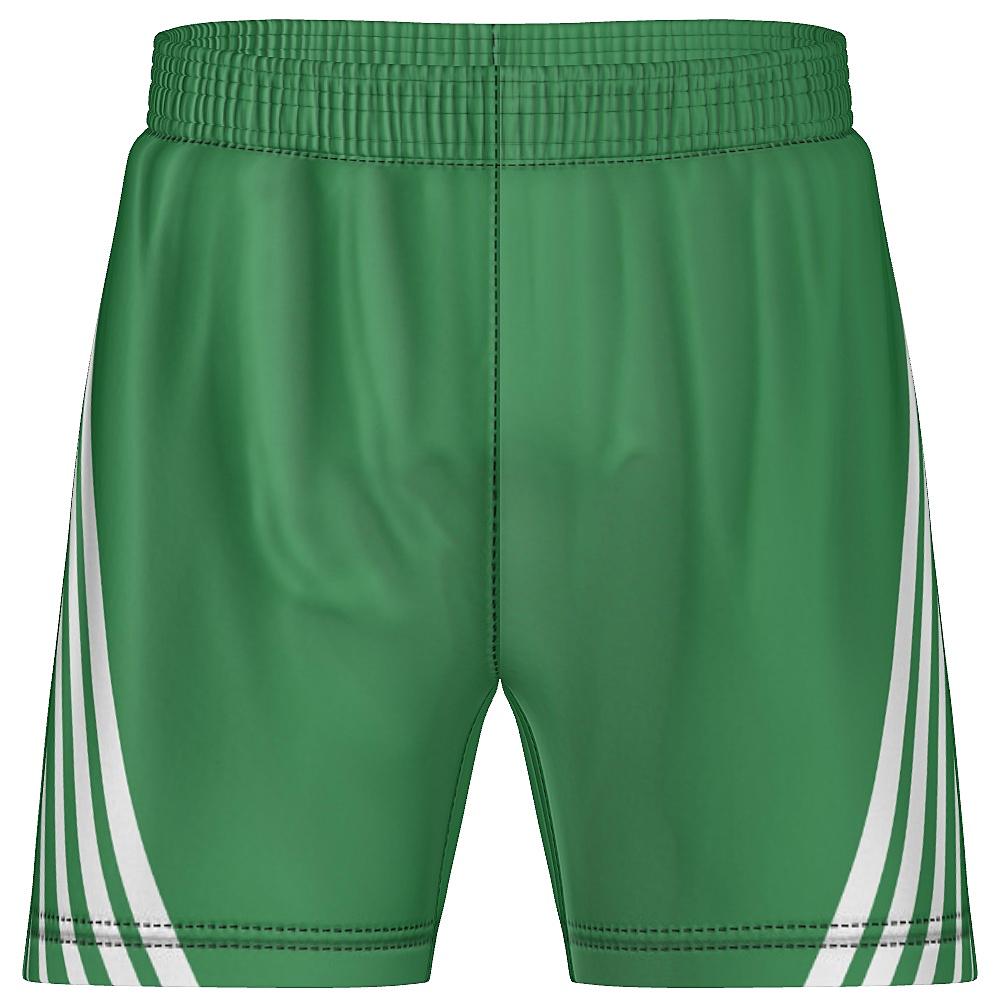 Green shorts with white accents on a white background