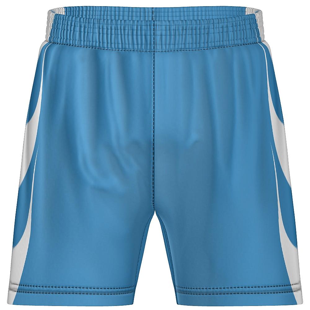 Blue shorts with white accents on a white background