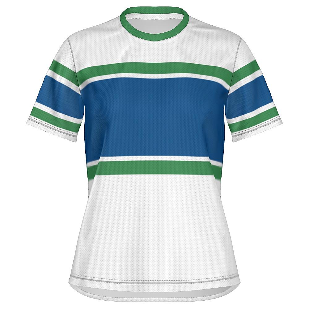 White, blue and green shirt on a white background