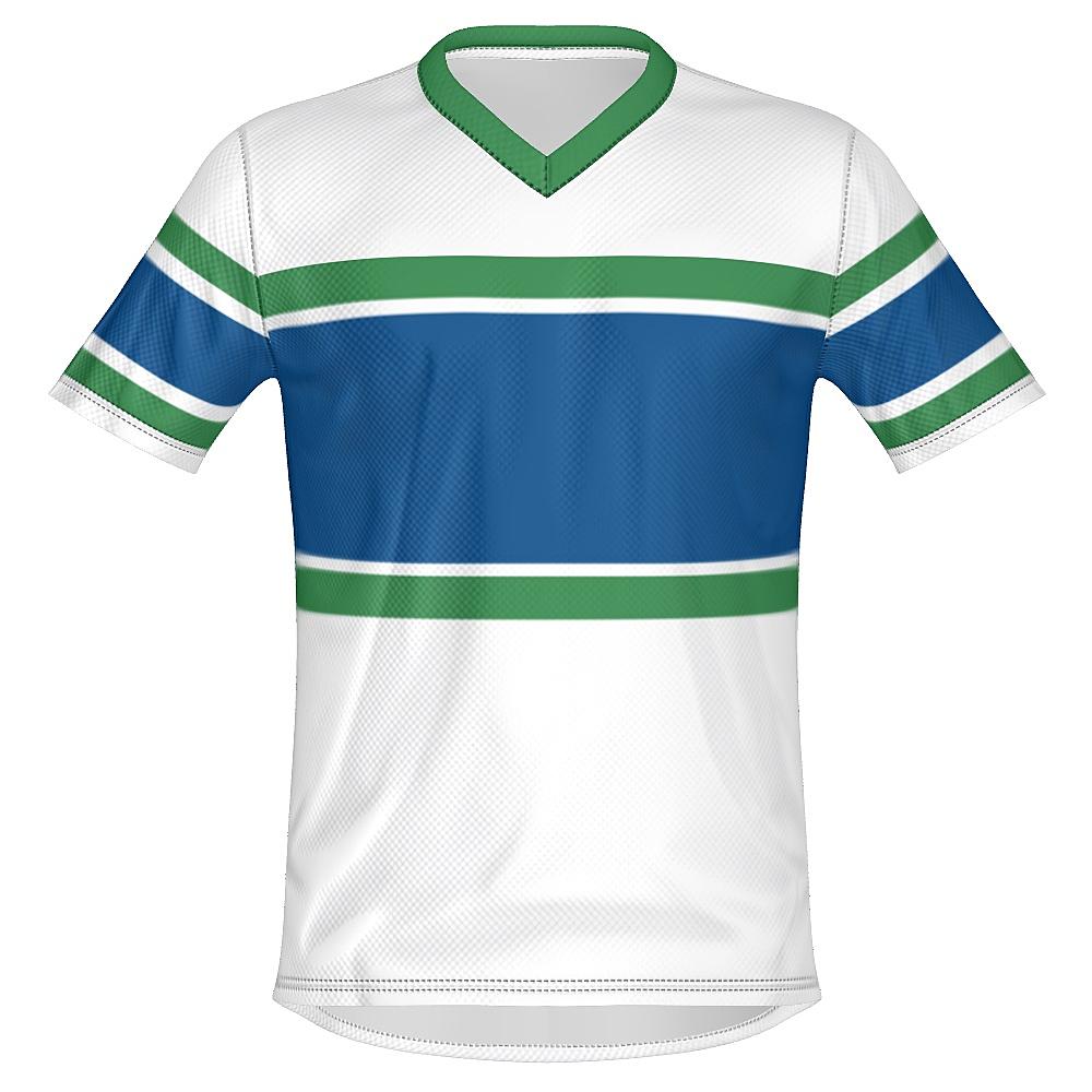 White, blue and green shirt on a white background