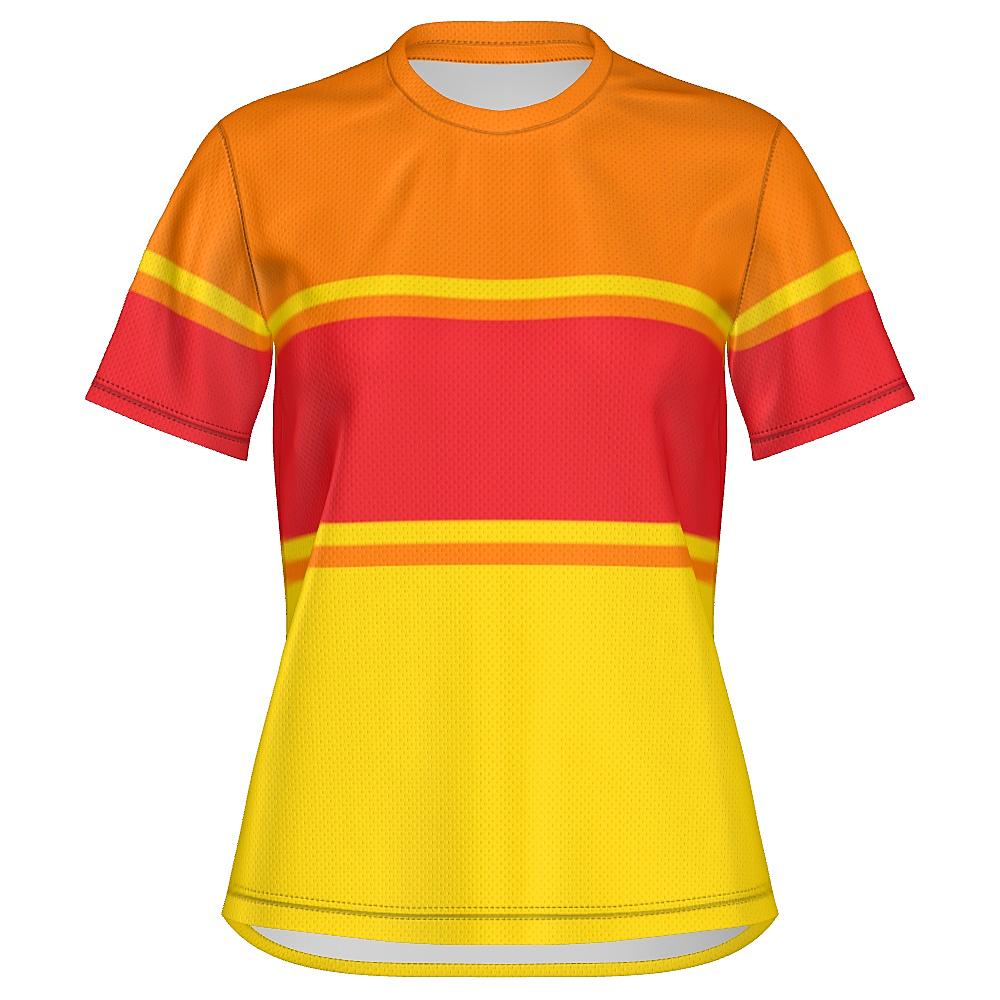 Red, orange and yellow shirt on a white background
