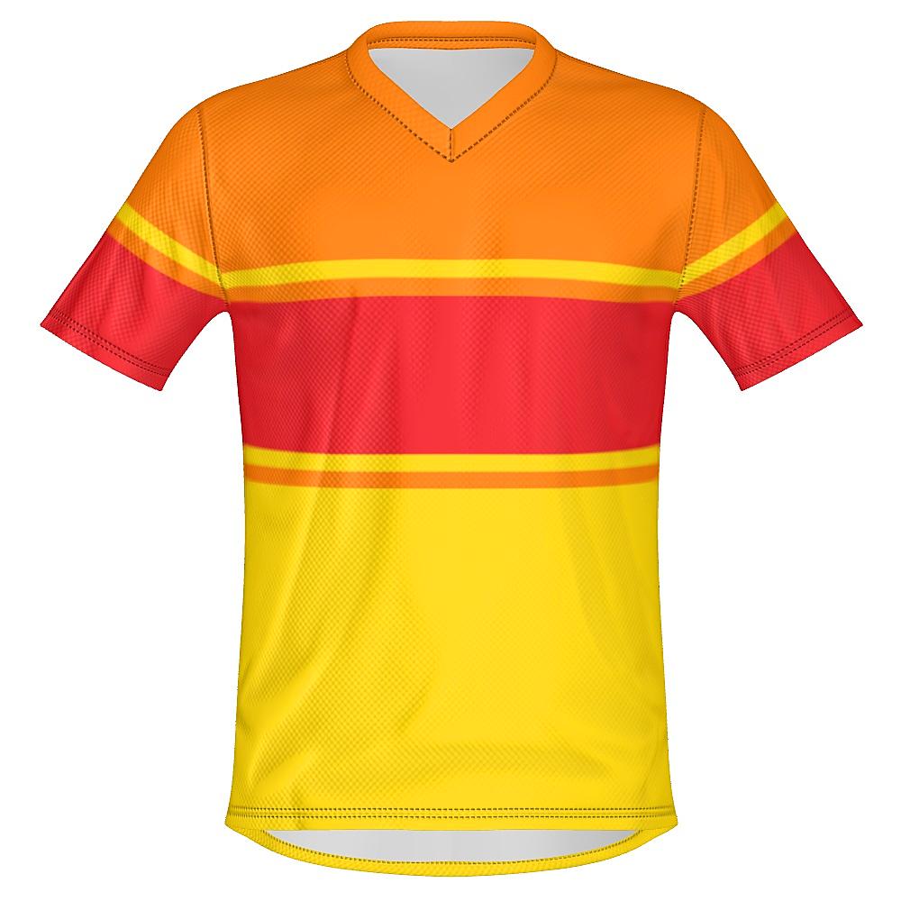 Red, orange and yellow shirt on a white background