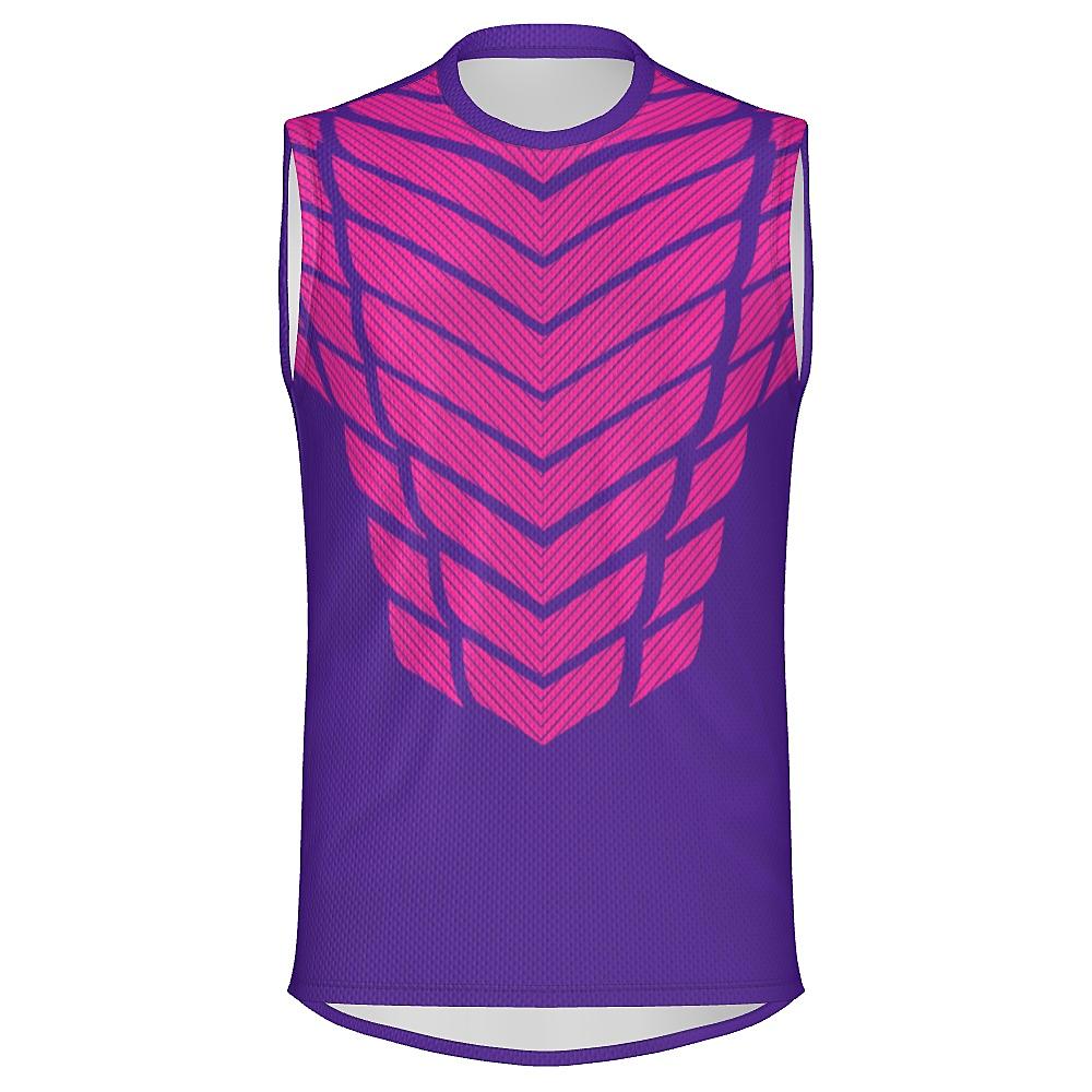 Pink and purple sleeveless shirt with striped design on a white background