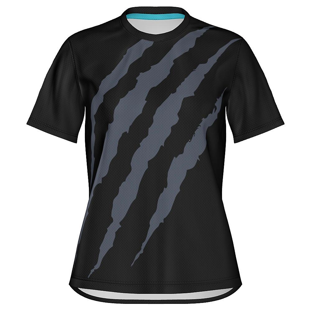 Black shirt with grey claw-mark design on a white background