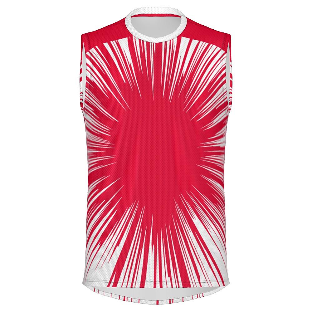 Red sleeveless shirt with starburst design on a white background