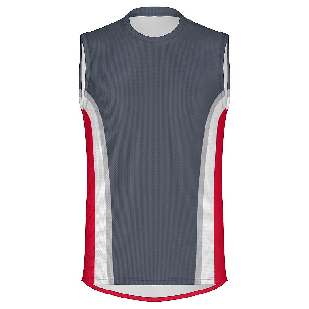 Grey shirt with white and red accents on a white background