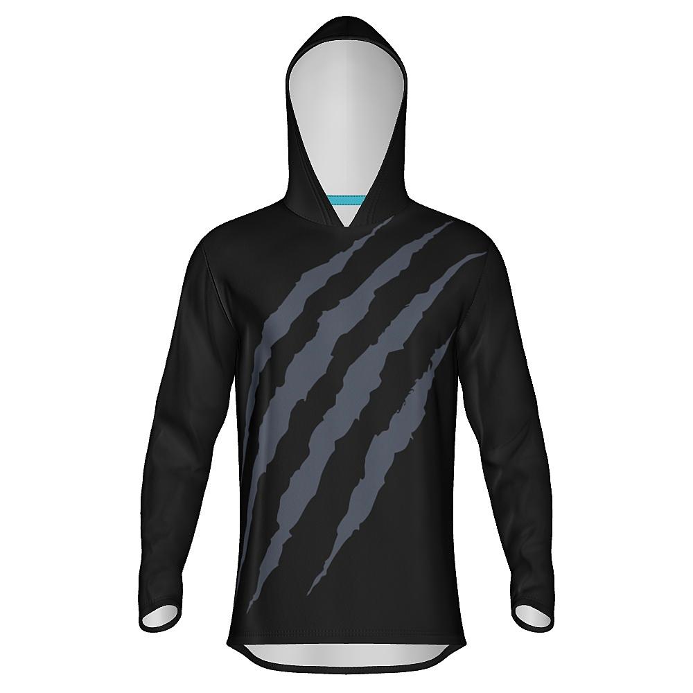 Black hoodie with grey claw-mark design on a white background