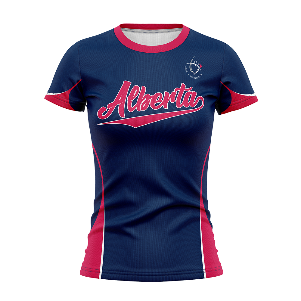 Navy and Red sports jersey with 'Alberta' text on a white background